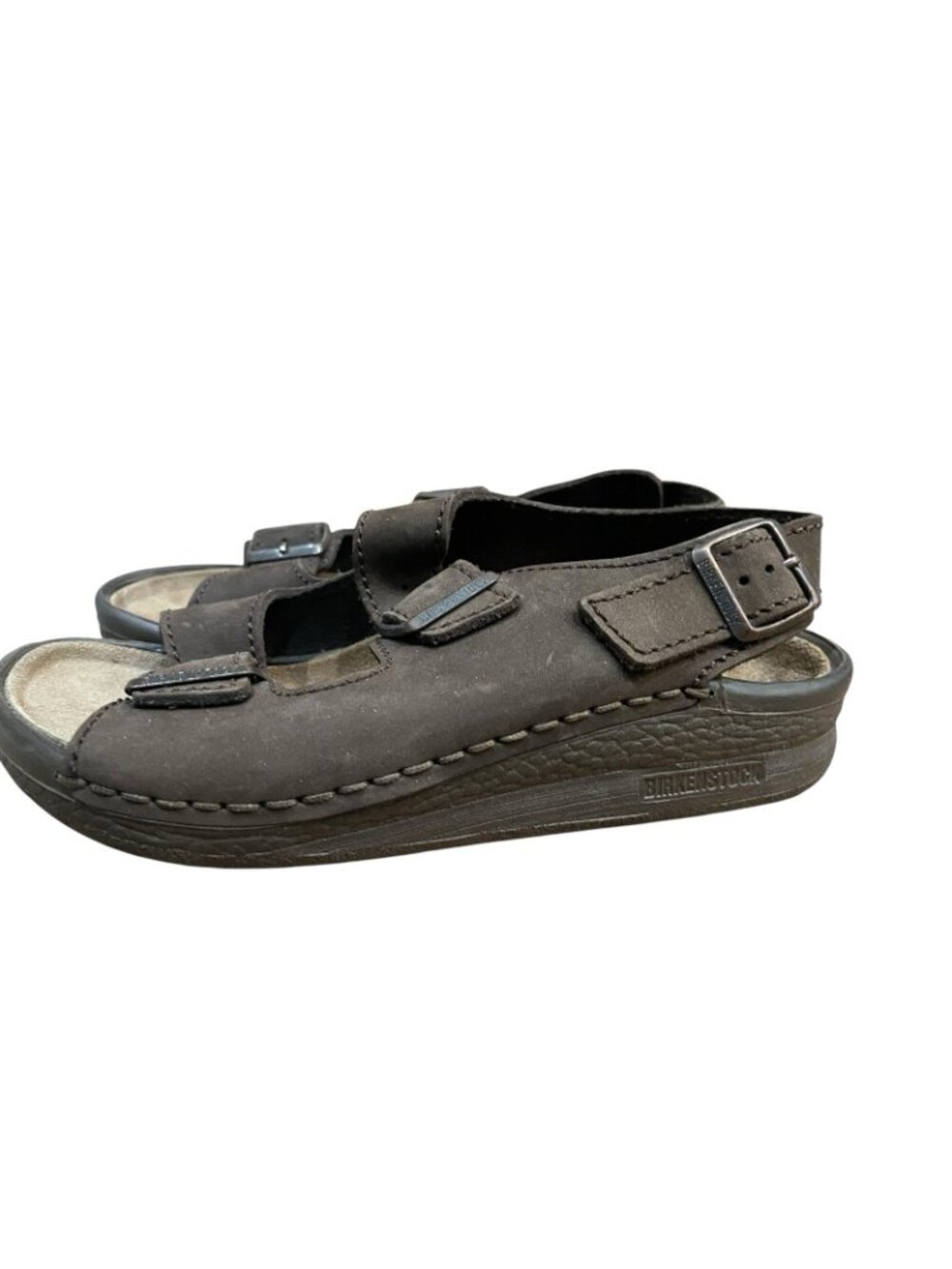 Birkenstock Ladies 10 Mens 8 Brown Suede Leather Sandals Ankle Adjust Buckles - Picture 4 of 9